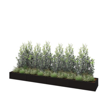 Tērauda puķu kaste XXL - Taisnstūris - 400 x 60 x 30 cm - RAL9005 matēts (melns) - Bez pamatplates