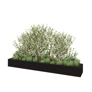 Tērauda puķu kaste XXL - Taisnstūris - 400 x 60 x 40 cm - RAL9005 matēts (melns) - Ar pamatplati