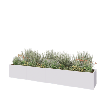 Tērauda puķu kaste XXL - Taisnstūris - 400 x 60 x 60 cm - RAL9010 matēts (balts) - Ar pamatplati