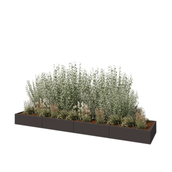 Tērauda puķu kaste XXL - Taisnstūris - 400 x 80 x 30 cm - Cita RAL krāsa - Ar pamatplati