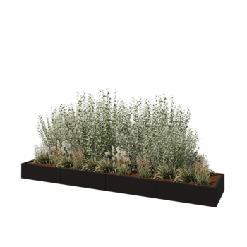 Tērauda puķu kaste XXL - Taisnstūris - 400 x 80 x 30 cm - RAL9005 matēts (melns) - Bez pamatplates