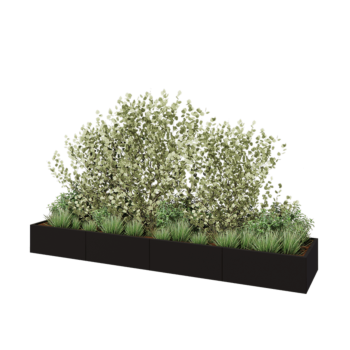 Tērauda puķu kaste XXL - Taisnstūris - 400 x 80 x 40 cm - RAL9005 matēts (melns) - Ar pamatplati