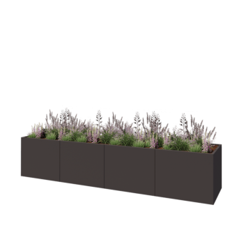 Tērauda puķu kaste XXL - Taisnstūris - 400 x 80 x 80 cm - Cita RAL krāsa - Ar pamatplati