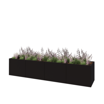 Tērauda puķu kaste XXL - Taisnstūris - 400 x 80 x 80 cm - RAL9005 matēts (melns) - Bez pamatplates
