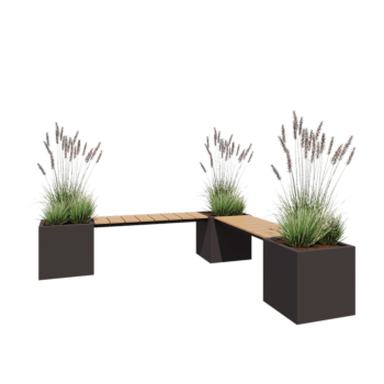 Tērauda puķu kaste - Kvadrāts - Stūra izvietojums - 221,2 x 221,2 x 50 cm - RAL7016 matēts (antracīta pelēks) - Bez pamatplates - Ar soliņu