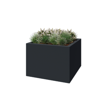 Stikla šķiedras puķu kaste - Kvadrāts - 140 x 140 x 100 cm - RAL7021 matēts (melns pelēks) - Ar dibenu