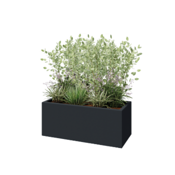 Stikla šķiedras puķu kaste - Taisnstūris - 100 x 40 x 40 cm - RAL7021 matēts (melns pelēks) - Ar dibenu