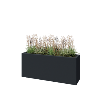 Stikla šķiedras puķu kaste - Taisnstūris - 120 x 30 x 50 cm - RAL7021 matēts (melns pelēks) - Ar dibenu
