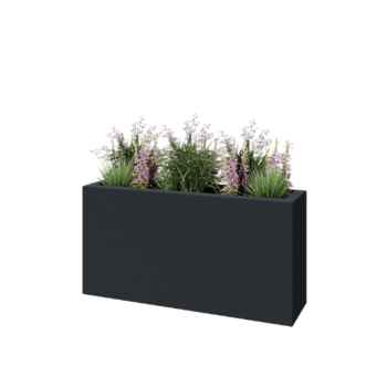 Stikla šķiedras puķu kaste - Taisnstūris - 120 x 30 x 60 cm - RAL7021 matēts (melns pelēks) - Ar dibenu