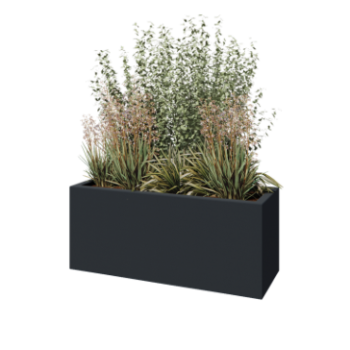 Stikla šķiedras puķu kaste - Taisnstūris - 120 x 40 x 50 cm - RAL7021 matēts (melns pelēks) - Ar dibenu