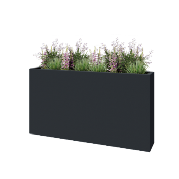 Stikla šķiedras puķu kaste - Taisnstūris - 150 x 25 x 80 cm - RAL7021 matēts (melns pelēks) - Ar dibenu