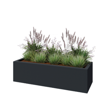 Stikla šķiedras puķu kaste - Taisnstūris - 150 x 50 x 40 cm - RAL7021 matēts (melns pelēks) - Ar dibenu