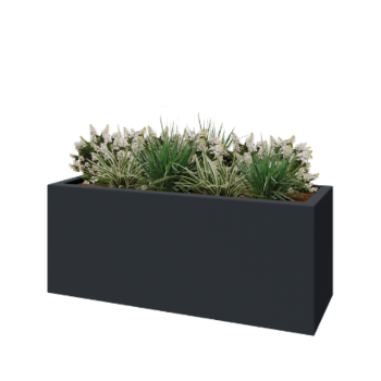 Stikla šķiedras puķu kaste - Taisnstūris - 150 x 50 x 60 cm - RAL7021 matēts (melns pelēks) - Ar dibenu