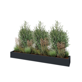 Stikla šķiedras puķu kaste - Taisnstūris - 200 x 30 x 20 cm - RAL7021 matēts (melns pelēks) - Ar dibenu