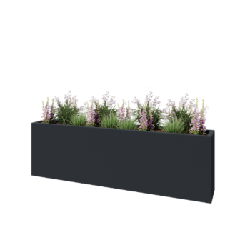 Stikla šķiedras puķu kaste - Taisnstūris - 200 x 30 x 60 cm - RAL7021 matēts (melns pelēks) - Ar dibenu