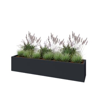 Stikla šķiedras puķu kaste - Taisnstūris - 200 x 40 x 40 cm - RAL7021 matēts (melns pelēks) - Ar dibenu