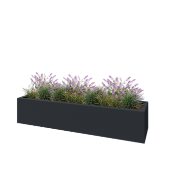 Stikla šķiedras puķu kaste - Taisnstūris - 200 x 50 x 40 cm - RAL7021 matēts (melns pelēks) - Ar dibenu