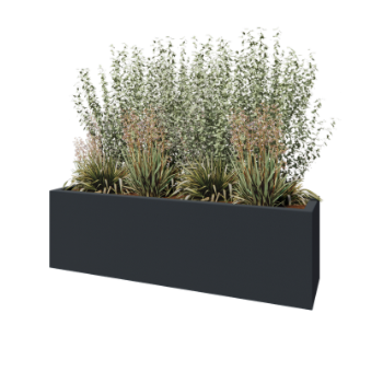 Stikla šķiedras puķu kaste - Taisnstūris - 200 x 50 x 60 cm - RAL7021 matēts (melns pelēks) - Ar dibenu