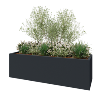 Stikla šķiedras puķu kaste - Taisnstūris - 200 x 60 x 60 cm - RAL7021 matēts (melns pelēks) - Ar dibenu