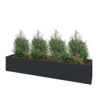 Stikla šķiedras puķu kaste - Taisnstūris - 230 x 50 x 40 cm - RAL7021 matēts (melns pelēks) - Ar dibenu