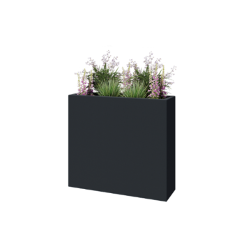 Stikla šķiedras puķu kaste - Taisnstūris - 90 x 25 x 80 cm - RAL7021 matēts (melns pelēks) - Ar dibenu