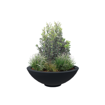 Stikla šķiedras puķu kaste - Bļoda - Ø 120 x 40 cm - RAL7021 matēts (melns pelēks) - Ar dibenu