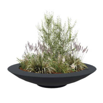 Stikla šķiedras puķu kaste - Bļoda - Ø 200 x 40 cm - RAL7021 matēts (melns pelēks) - Ar dibenu