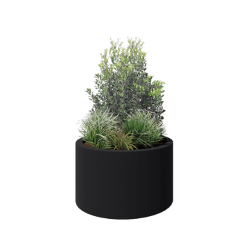 Stikla šķiedras puķu kaste - Apaļš - Ø 100 x 60 cm - RAL7021 matēts (melns pelēks) - Ar dibenu