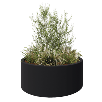 Stikla šķiedras puķu kaste - Apaļš - Ø 150 x 60 cm - RAL7021 matēts (melns pelēks) - Ar dibenu