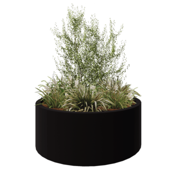 Stikla šķiedras puķu kaste - Apaļš - Ø 150 x 60 cm - RAL9005 matēts (melns) - Ar dibenu