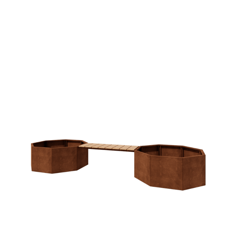 Kortena tērauda puķu kaste - Astoņstūris - 362,6 x 120,7 x 50 cm - Ar soliņu - Bez pamatplates