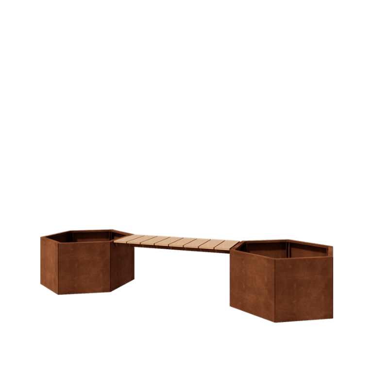 Kortena tērauda puķu kaste - Sešstūris - 294,4 x 99,3 x 50 cm - Ar soliņu - Bez pamatplates