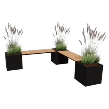 Tērauda puķu kaste - Kvadrāts - Stūra izvietojums - 221,2 x 221,2 x 50 cm - Cita RAL krāsa - Bez pamatplates - Ar soliņu