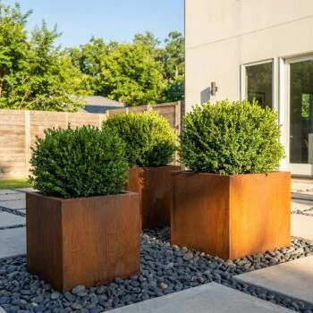 Kortena tērauda puķu kaste - Kvadrāts - 60 x 60 x 60 cm - Ar pamatplati - Ar riteņiem