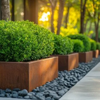 Kortena tērauda puķu kaste - Kvadrāts - 60 x 60 x 30 cm - Ar pamatplati - Ar riteņiem