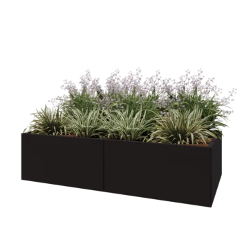 Tērauda puķu kaste XXL - Taisnstūris - 200 x 100 x 50 cm - RAL9005 matēts (melns) - Ar pamatplati