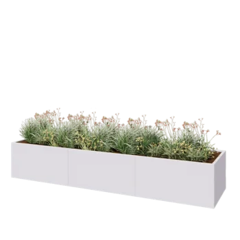 Tērauda puķu kaste XXL - Taisnstūris - 360 x 80 x 60 cm - RAL9010 matēts (balts) - Bez pamatplates