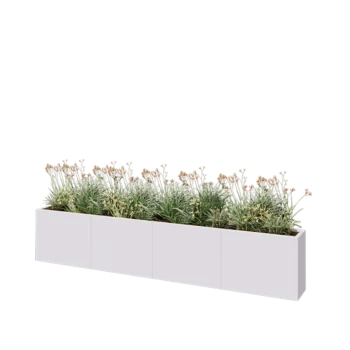 Tērauda puķu kaste XXL - Taisnstūris - 320 x 30 x 60 cm - RAL9010 matēts (balts) - Ar pamatplati