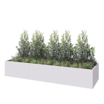 Tērauda puķu kaste XXL - Taisnstūris - 360 x 100 x 60 cm - RAL9010 matēts (balts) - Ar pamatplati