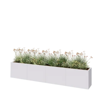 Tērauda puķu kaste XXL - Taisnstūris - 320 x 40 x 60 cm - RAL9010 matēts (balts) - Ar pamatplati