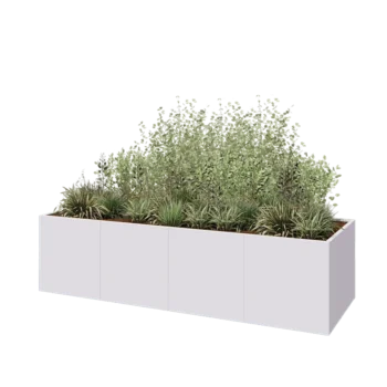 Tērauda puķu kaste XXL - Taisnstūris - 320 x 100 x 80 cm - RAL9010 matēts (balts) - Ar pamatplati