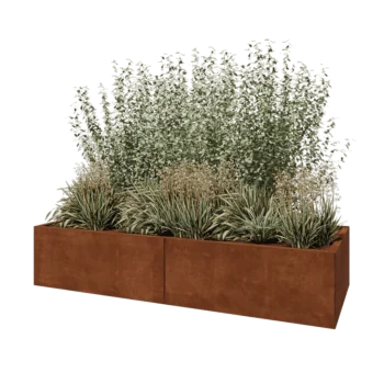 Kortena tērauda puķu kaste XXL - Taisnstūris - 200 x 80 x 40 cm - Ar pamatplati