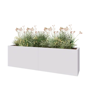Tērauda puķu kaste XXL - Taisnstūris - 200 x 40 x 60 cm - RAL9010 matēts (balts) - Ar pamatplati