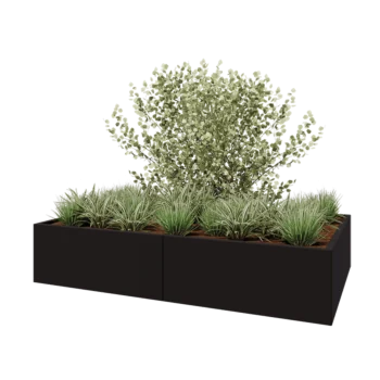 Tērauda puķu kaste XXL - Taisnstūris - 200 x 120 x 40 cm - RAL9005 matēts (melns) - Ar pamatplati