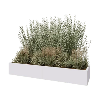 Tērauda puķu kaste XXL - Taisnstūris - 200 x 60 x 30 cm - RAL9010 matēts (balts) - Ar pamatplati