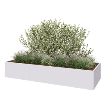 Tērauda puķu kaste XXL - Taisnstūris - 360 x 120 x 60 cm - RAL9010 matēts (balts) - Ar pamatplati