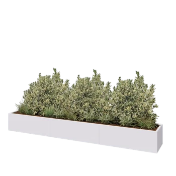 Tērauda puķu kaste XXL - Taisnstūris - 360 x 50 x 40 cm - RAL9010 matēts (balts) - Ar pamatplati