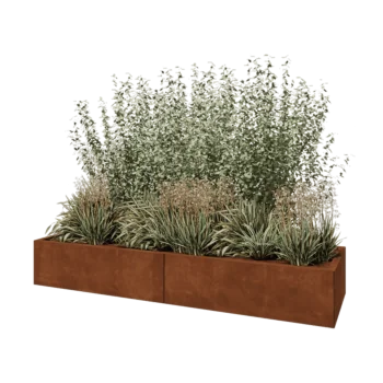 Kortena tērauda puķu kaste XXL - Taisnstūris - 200 x 60 x 30 cm - Ar pamatplati