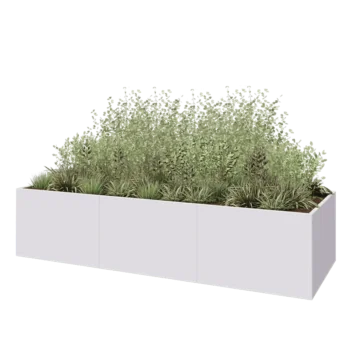Tērauda puķu kaste XXL - Taisnstūris - 360 x 120 x 80 cm - RAL9010 matēts (balts) - Ar pamatplati