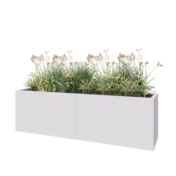 Tērauda puķu kaste XXL - Taisnstūris - 200 x 50 x 60 cm - RAL9010 matēts (balts) - Ar pamatplati